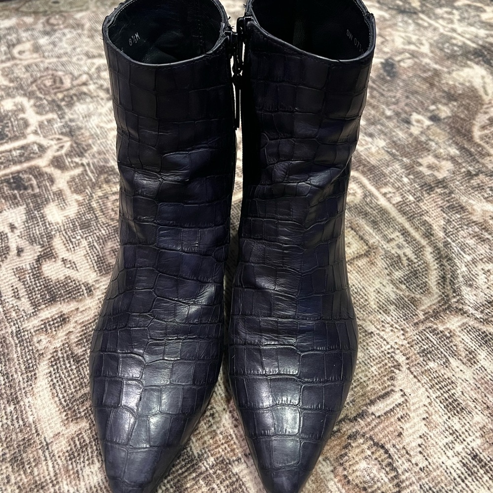 Stuart Weitzman Black Croc-Embossed Ankle Boots